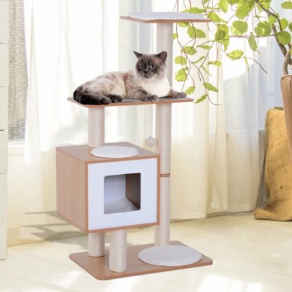 PawHut® Premium Wood Cat Tree Kitty Scratching Post Kitten House