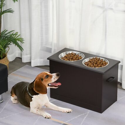 PawHut® Raised Pet Bowls with Storage Function 2 Stainless Steel Dog